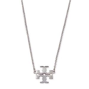 TORY BURCH • Silver Kira Logo Charm Pendant Necklace
